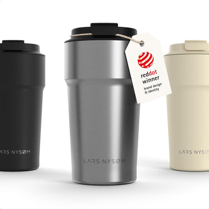 LARS NYSØM Thermo Coffee Mug to go 17oz | Travel Mug 0.5 Liter with Insulation | Silicone grip base | Leak Proof Stainless Steel Tumbler for Coffee and Tea on the Go (Powder Midnight Blue, 17oz)
