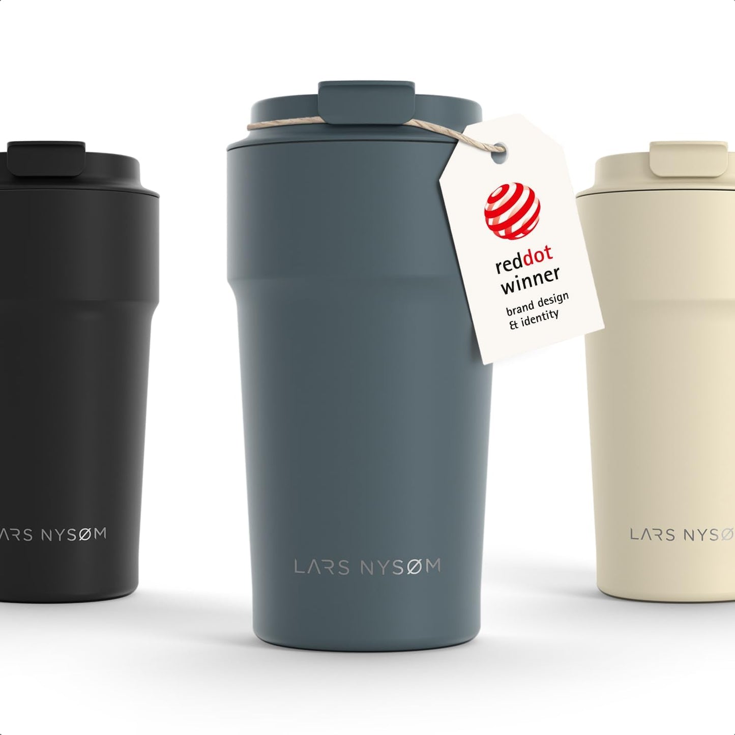 LARS NYSØM Thermo Coffee Mug to go 17oz | Travel Mug 0.5 Liter with Insulation | Silicone grip base | Leak Proof Stainless Steel Tumbler for Coffee and Tea on the Go (Powder Midnight Blue, 17oz)