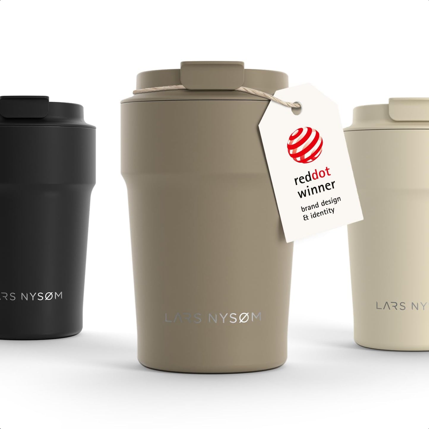 LARS NYSØM Thermo Coffee Mug to go 17oz | Travel Mug 0.5 Liter with Insulation | Silicone grip base | Leak Proof Stainless Steel Tumbler for Coffee and Tea on the Go (Powder Midnight Blue, 17oz)
