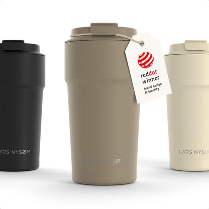 LARS NYSØM Thermo Coffee Mug to go 17oz | Travel Mug 0.5 Liter with Insulation | Silicone grip base | Leak Proof Stainless Steel Tumbler for Coffee and Tea on the Go (Powder Midnight Blue, 17oz)