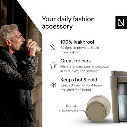LARS NYSØM Thermo Coffee Mug to go 17oz | Travel Mug 0.5 Liter with Insulation | Silicone grip base | Leak Proof Stainless Steel Tumbler for Coffee and Tea on the Go (Powder Midnight Blue, 17oz)