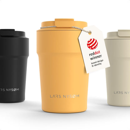 LARS NYSØM Thermo Coffee Mug to go 17oz | Travel Mug 0.5 Liter with Insulation | Silicone grip base | Leak Proof Stainless Steel Tumbler for Coffee and Tea on the Go (Powder Midnight Blue, 17oz)