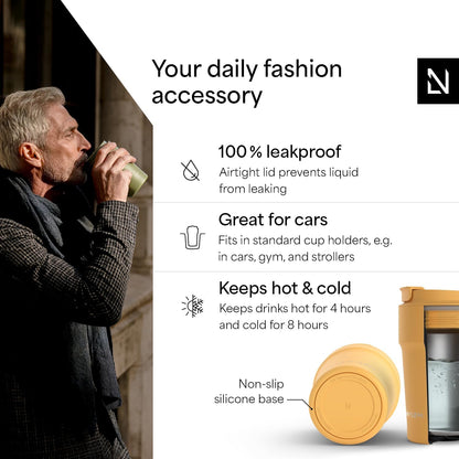 LARS NYSØM Thermo Coffee Mug to go 17oz | Travel Mug 0.5 Liter with Insulation | Silicone grip base | Leak Proof Stainless Steel Tumbler for Coffee and Tea on the Go (Powder Midnight Blue, 17oz)