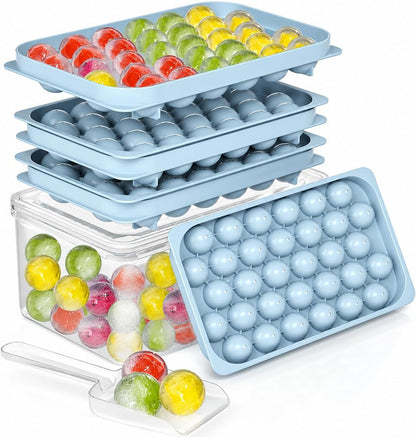 Ice Cube Trays with Lid and Bin, BPA-Free Mini 0.8 Inch Sphere Ice Molds, Small Round Ice Ball Trays, Easy Release, Includes Scoop & Ice Storage Box for Cocktails, Coffee