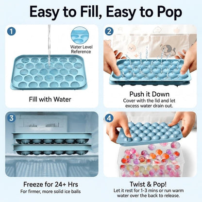 Ice Cube Trays with Lid and Bin, BPA-Free Mini 0.8 Inch Sphere Ice Molds, Small Round Ice Ball Trays, Easy Release, Includes Scoop & Ice Storage Box for Cocktails, Coffee