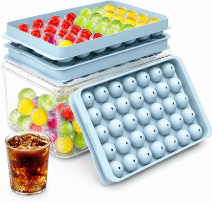 Ice Cube Trays with Lid and Bin, BPA-Free Mini 0.8 Inch Sphere Ice Molds, Small Round Ice Ball Trays, Easy Release, Includes Scoop & Ice Storage Box for Cocktails, Coffee