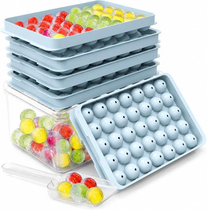 Ice Cube Trays with Lid and Bin, BPA-Free Mini 0.8 Inch Sphere Ice Molds, Small Round Ice Ball Trays, Easy Release, Includes Scoop & Ice Storage Box for Cocktails, Coffee