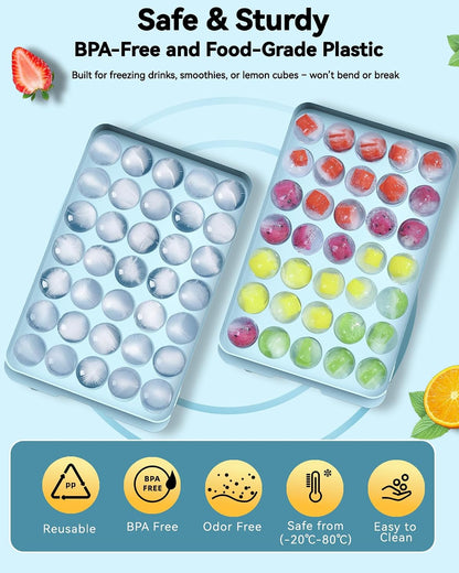 Ice Cube Trays with Lid and Bin, BPA-Free Mini 0.8 Inch Sphere Ice Molds, Small Round Ice Ball Trays, Easy Release, Includes Scoop & Ice Storage Box for Cocktails, Coffee