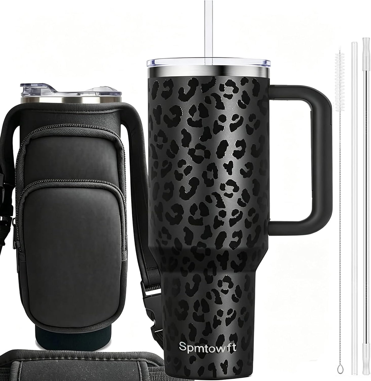 40oz Travel Tumbler with Handle and Straw, Water Bottle with Carrier Bag