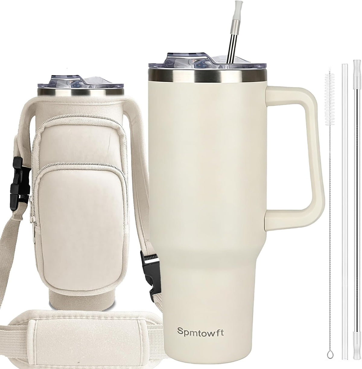 40oz Travel Tumbler with Handle and Straw, Water Bottle with Carrier Bag