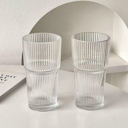 17oz Glass Tumbler with Handle & Lid – 2-Pack Iced Coffee Cups with Straws, Glass Mug for Cold & Hot Beverages Travel Cup for Smoothies, Tea, and Juice (clear-Glacial pattern-2pack)
