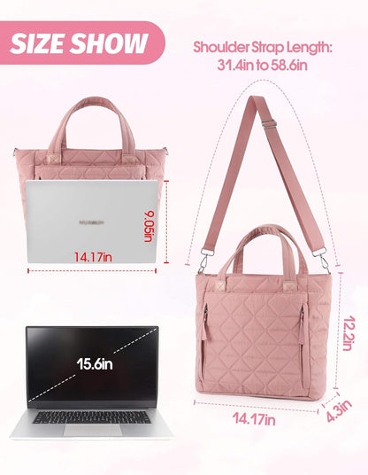 Puffer Tote Bag for Women Girls Compatible with Stanley Cup | Nylon Waterproof Quilted Shoulder Bags with Zipper for Work College Travel, Large Tote Handbags Gifts for Nurses Teachers