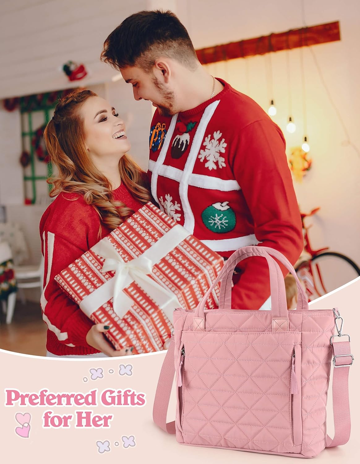 Puffer Tote Bag for Women Girls Compatible with Stanley Cup | Nylon Waterproof Quilted Shoulder Bags with Zipper for Work College Travel, Large Tote Handbags Gifts for Nurses Teachers