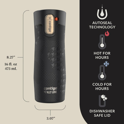 x Ally Love Stainless Steel Vacuum-Insulated Travel Mug with Autoseal and Easy Clean Lid, Spill-proof, Keeps Drinks cold 24 hrs & hot for 11 hrs, BPA Free, 16oz., West Loop 3.0, Licorice