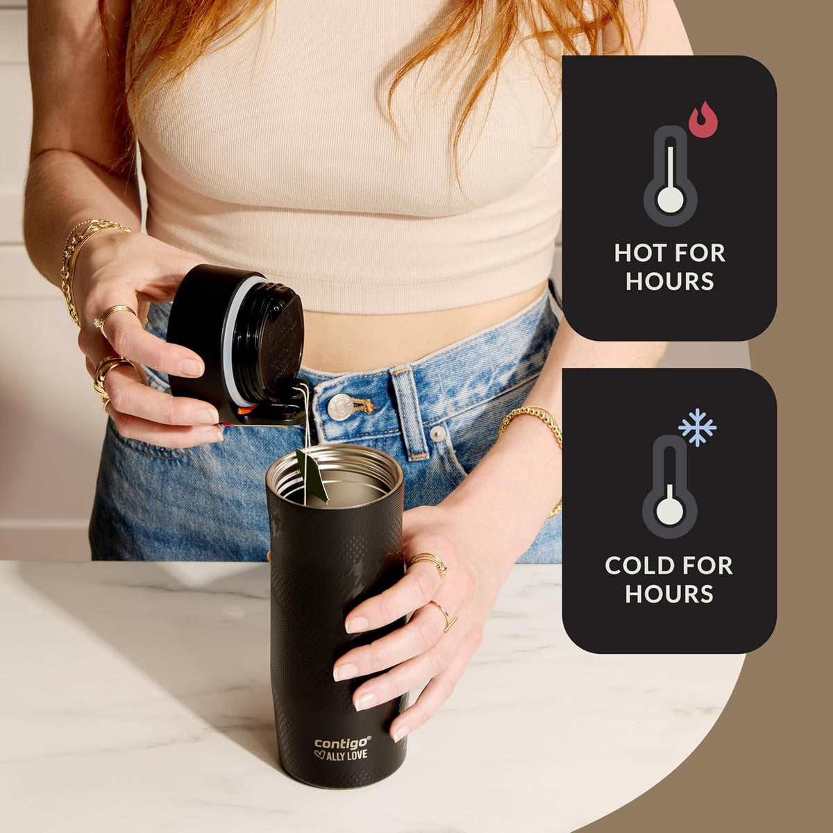 x Ally Love Stainless Steel Vacuum-Insulated Travel Mug with Autoseal and Easy Clean Lid, Spill-proof, Keeps Drinks cold 24 hrs & hot for 11 hrs, BPA Free, 16oz., West Loop 3.0, Licorice