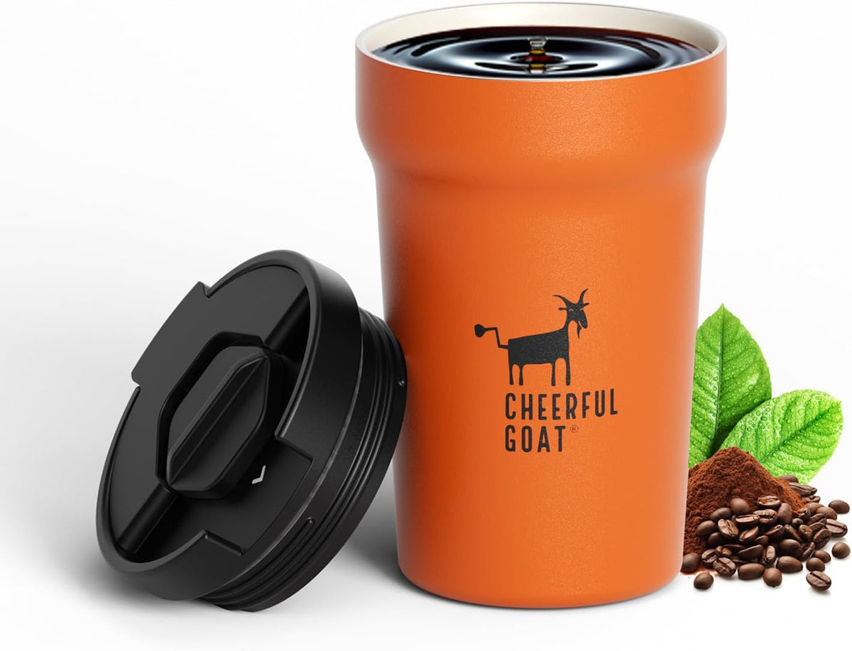 Ceramic Lined Coffee Mug – Stainless Steel Travel insulated Tumbler with Ceramic Liner, with lid, 12oz Leak proof Cup for Hot and Cold Water Coffee at Home, Office (orange)