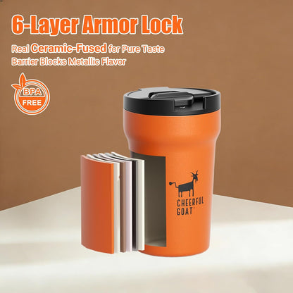 Ceramic Lined Coffee Mug – Stainless Steel Travel insulated Tumbler with Ceramic Liner, with lid, 12oz Leak proof Cup for Hot and Cold Water Coffee at Home, Office (orange)
