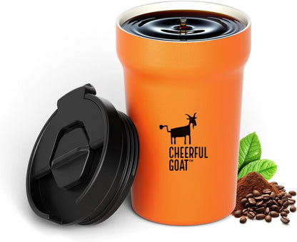 Ceramic Lined Coffee Mug – Stainless Steel Travel insulated Tumbler with Ceramic Liner, with lid, 12oz Leak proof Cup for Hot and Cold Water Coffee at Home, Office (orange)