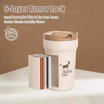 Ceramic Lined Coffee Mug – Stainless Steel Travel insulated Tumbler with Ceramic Liner, with lid, 12oz Leak proof Cup for Hot and Cold Water Coffee at Home, Office (orange)