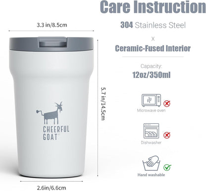 Ceramic Lined Coffee Mug – Stainless Steel Travel insulated Tumbler with Ceramic Liner, with lid, 12oz Leak proof Cup for Hot and Cold Water Coffee at Home, Office (orange)