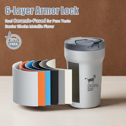 Ceramic Lined Coffee Mug – Stainless Steel Travel insulated Tumbler with Ceramic Liner, with lid, 12oz Leak proof Cup for Hot and Cold Water Coffee at Home, Office (orange)