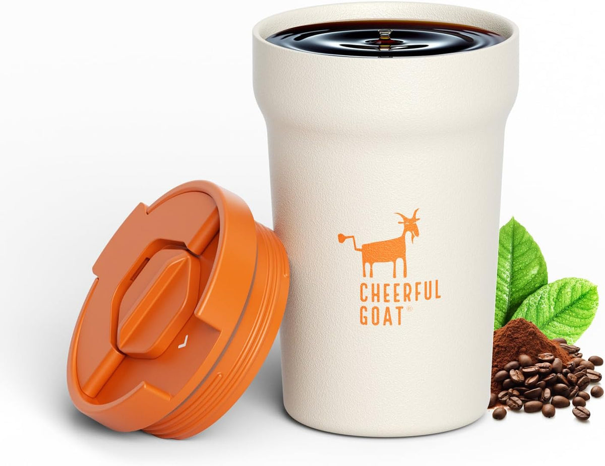 Ceramic Lined Coffee Mug – Stainless Steel Travel insulated Tumbler with Ceramic Liner, with lid, 12oz Leak proof Cup for Hot and Cold Water Coffee at Home, Office (orange)