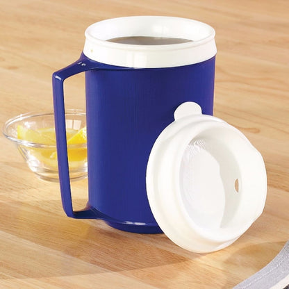 Insulated Mug with Tumbler Lid, Durable Container for Hot and Cold Liquid Beverages, Tea, Smoothies, 8 oz Blue Travel Coffee Cup with Lid for Elderly, Disabled, Handicapped, Weak Grip