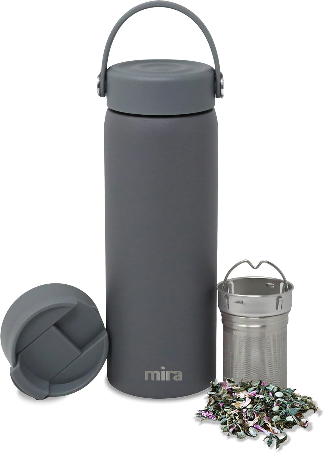 18 oz Tea Infuser Thermo - Stainless Steel Travel Bottle with Removable Strainer for Loose Leaf Tea - Insulated Hot & Cold Brew Steeper - White