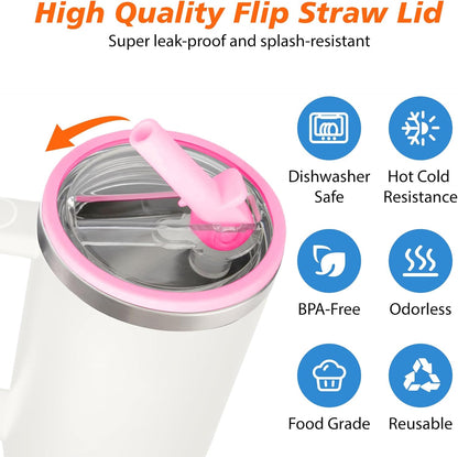 40 oz Tumbler Flip Straw Lid for Stanley Cup Accessories, 2 Pack Leak Proof Stanley Lid Replacement 40 oz for Stanley Quencher