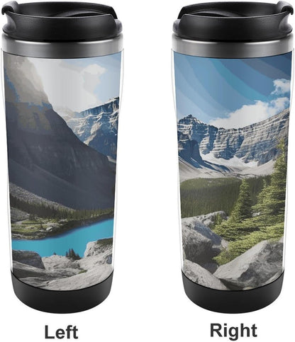 Mountains Travel Mugs Reusable Leak-Proof Car Cup Stainless Steel Inner Liner Tumbler Fashion Double-Layer Insulated Coffee Mug for Camping Office Vehicles