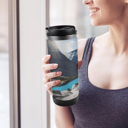 Mountains Travel Mugs Reusable Leak-Proof Car Cup Stainless Steel Inner Liner Tumbler Fashion Double-Layer Insulated Coffee Mug for Camping Office Vehicles