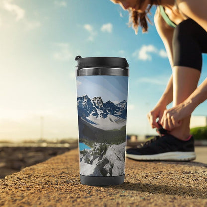 Mountains Travel Mugs Reusable Leak-Proof Car Cup Stainless Steel Inner Liner Tumbler Fashion Double-Layer Insulated Coffee Mug for Camping Office Vehicles