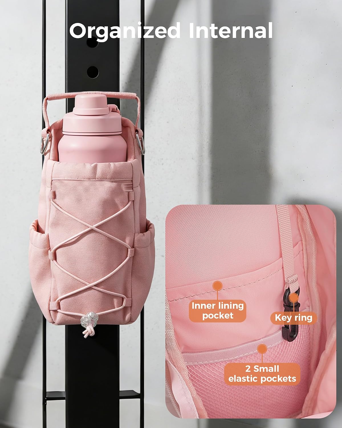 Magnetic Gym Bag for Men Women-Water Bottle Carrier Holder with Strap & Phone Pockets for 40oz Tumbler with Handle, 4 Built-in Magnets Small Gym Bag for Sports, Concert Airline Travel Walking