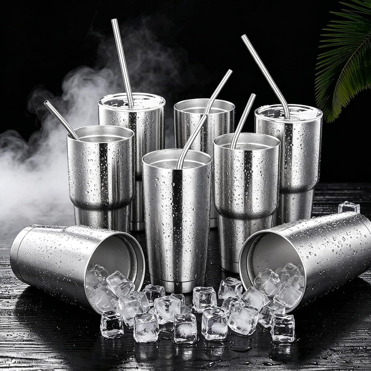 12 Pack Reusable Stainless Steel Metal Straws, 3 Straight + 3 Bent 10.5 Inch and 3 Straight + 3 Bent 8.5 Inch Metal Straws for 20 24 30 oz Tumblers Dishwasher Safe - 2 Cleaning Brushes Included