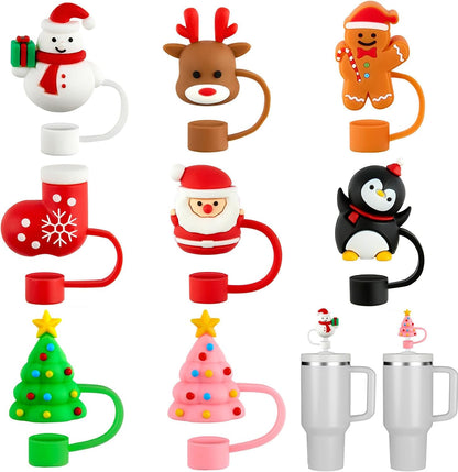 12 Pcs Silicone Straw Toppers for Stanley Cups, 3D Reusable Cute Animal Cover Caps Decoration for 40&30 oz Tumblers with DIA 10 mm Straws