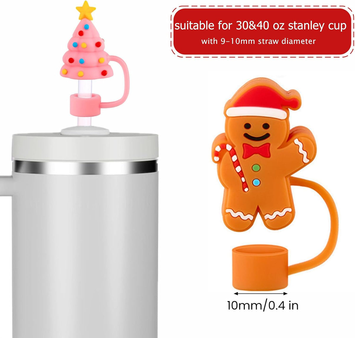 12 Pcs Silicone Straw Toppers for Stanley Cups, 3D Reusable Cute Animal Cover Caps Decoration for 40&30 oz Tumblers with DIA 10 mm Straws