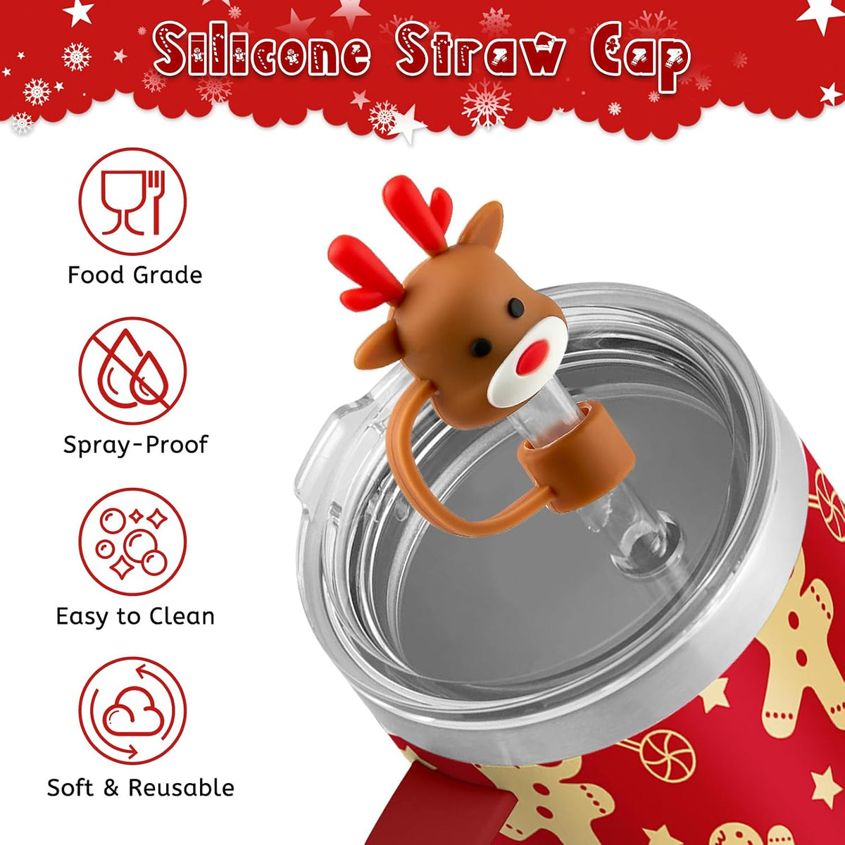 12 Pcs Silicone Straw Toppers for Stanley Cups, 3D Reusable Cute Animal Cover Caps Decoration for 40&30 oz Tumblers with DIA 10 mm Straws