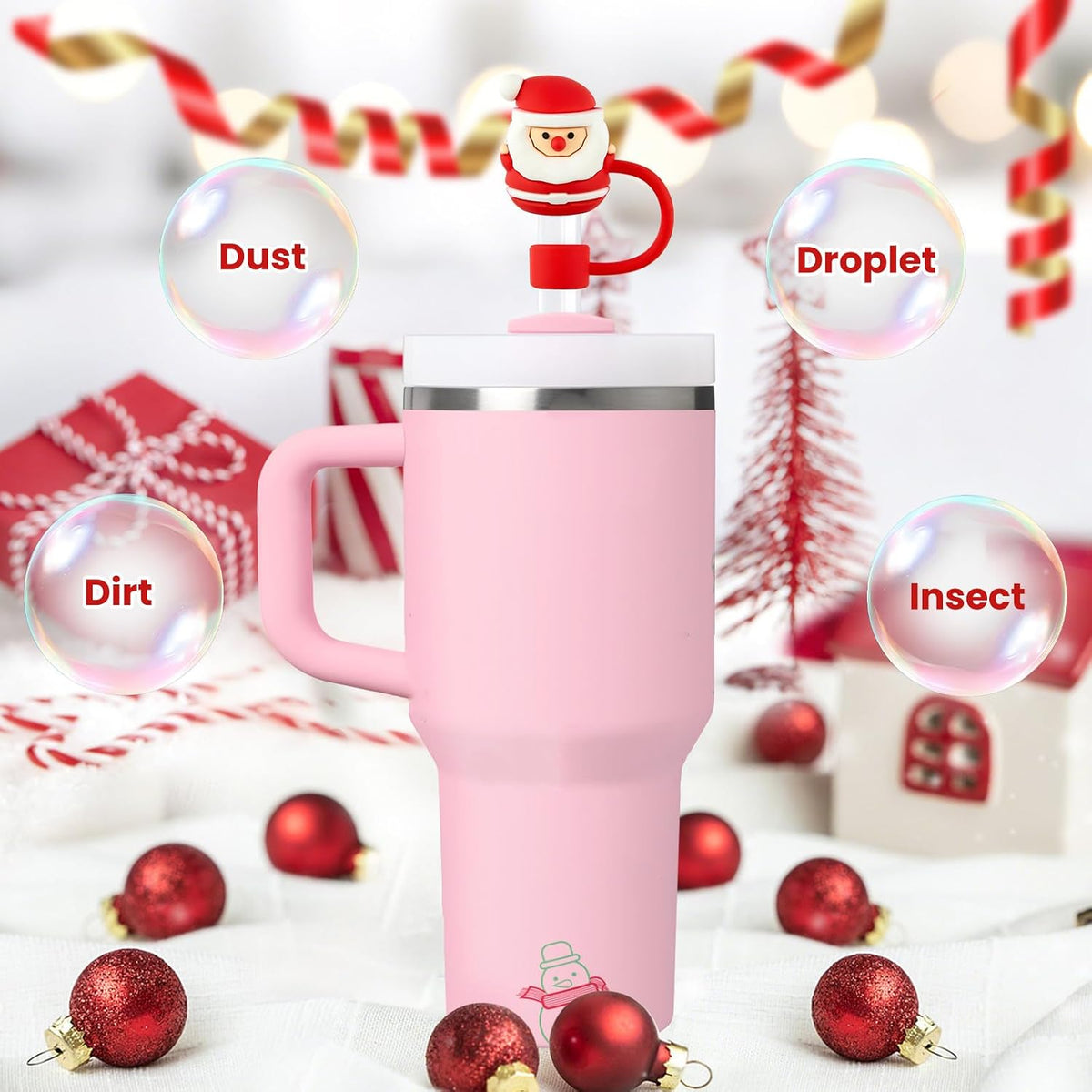 12 Pcs Silicone Straw Toppers for Stanley Cups, 3D Reusable Cute Animal Cover Caps Decoration for 40&30 oz Tumblers with DIA 10 mm Straws