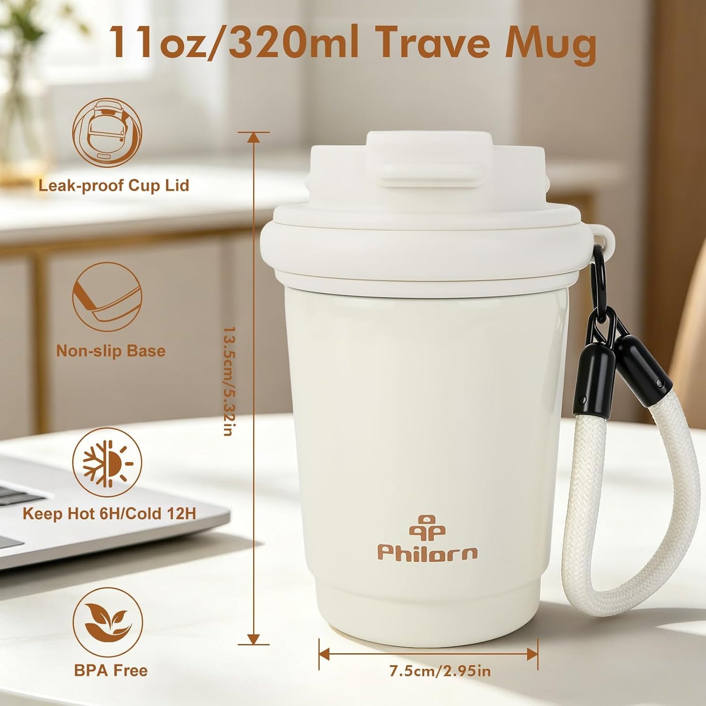 11 oz Travel Coffee Mug Spill Proof Leak Proof Coffee Tumbler | Stainless Steel Thermal Coffee Cup with Lid for Hot and Iced Drinks, Portable Tumbler for Women