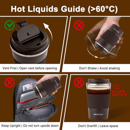 GEMFUL 13oz Travel Coffee Mugs, Insulated Stainless Steel Set (2 Pack)