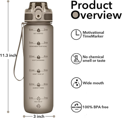 32oz Water Bottle with Time Marker, Motivational Drinking Bottle with Strap, BPA-Free Leak-Proof, Encouraging Water Bottle Time to Drink Water for Gym School Office Travel