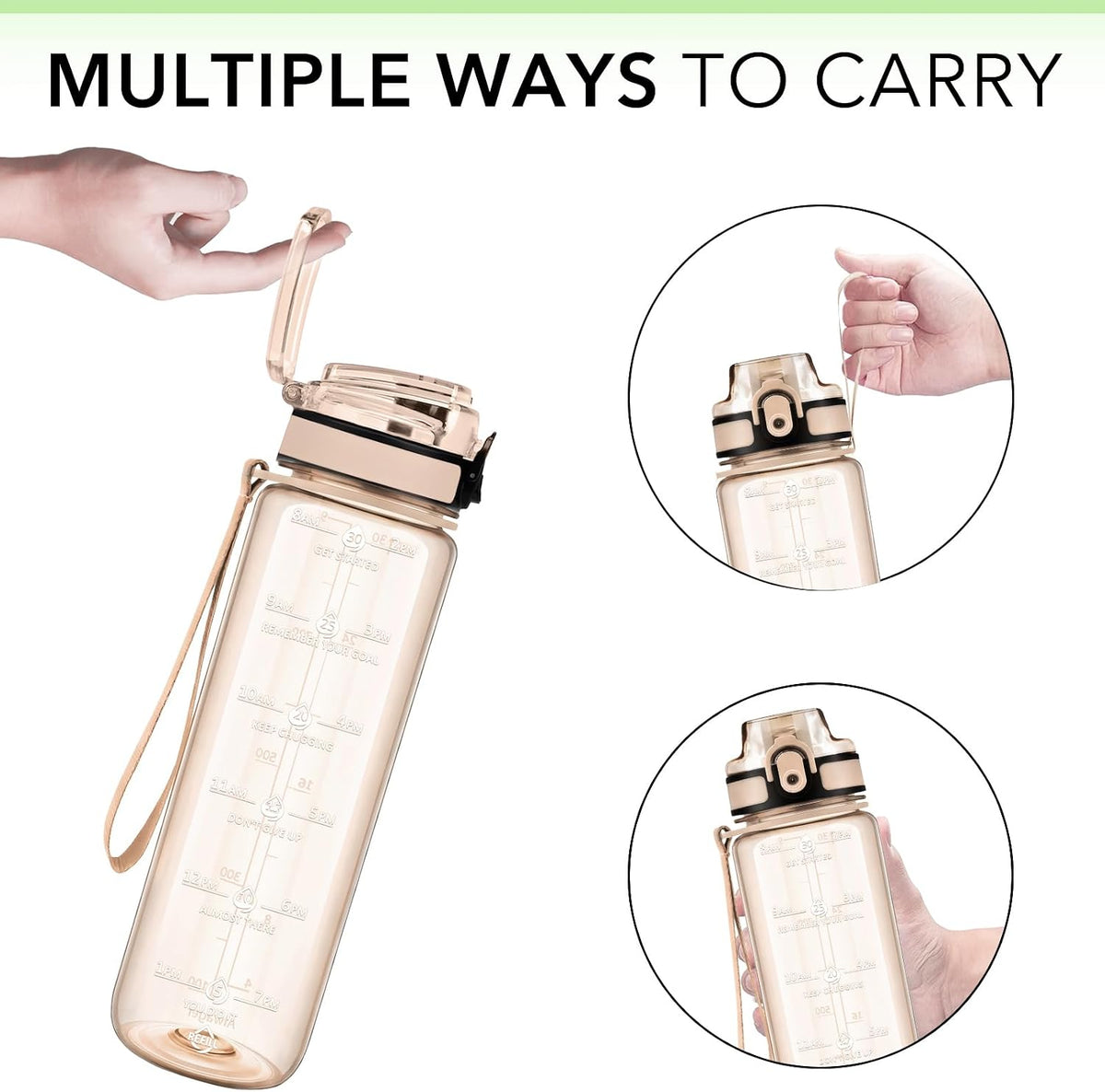 32oz Water Bottle with Time Marker, Motivational Drinking Bottle with Strap, BPA-Free Leak-Proof, Encouraging Water Bottle Time to Drink Water for Gym School Office Travel