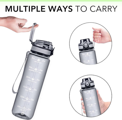 32oz Water Bottle with Time Marker, Motivational Drinking Bottle with Strap, BPA-Free Leak-Proof, Encouraging Water Bottle Time to Drink Water for Gym School Office Travel