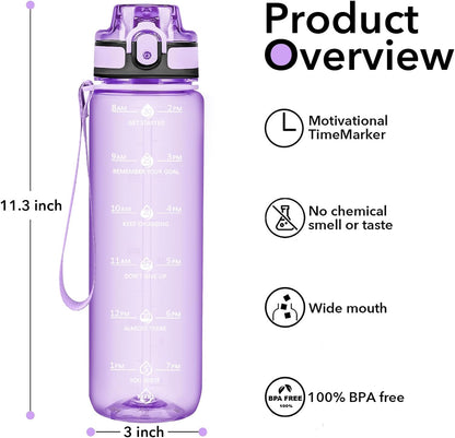 32oz Water Bottle with Time Marker, Motivational Drinking Bottle with Strap, BPA-Free Leak-Proof, Encouraging Water Bottle Time to Drink Water for Gym School Office Travel