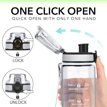 32oz Water Bottle with Time Marker, Motivational Drinking Bottle with Strap, BPA-Free Leak-Proof, Encouraging Water Bottle Time to Drink Water for Gym School Office Travel