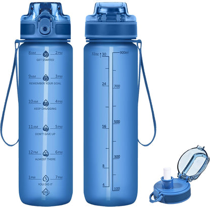 32oz Water Bottle with Time Marker, Motivational Drinking Bottle with Strap, BPA-Free Leak-Proof, Encouraging Water Bottle Time to Drink Water for Gym School Office Travel