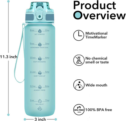 32oz Water Bottle with Time Marker, Motivational Drinking Bottle with Strap, BPA-Free Leak-Proof, Encouraging Water Bottle Time to Drink Water for Gym School Office Travel