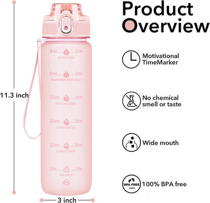 32oz Water Bottle with Time Marker, Motivational Drinking Bottle with Strap, BPA-Free Leak-Proof, Encouraging Water Bottle Time to Drink Water for Gym School Office Travel