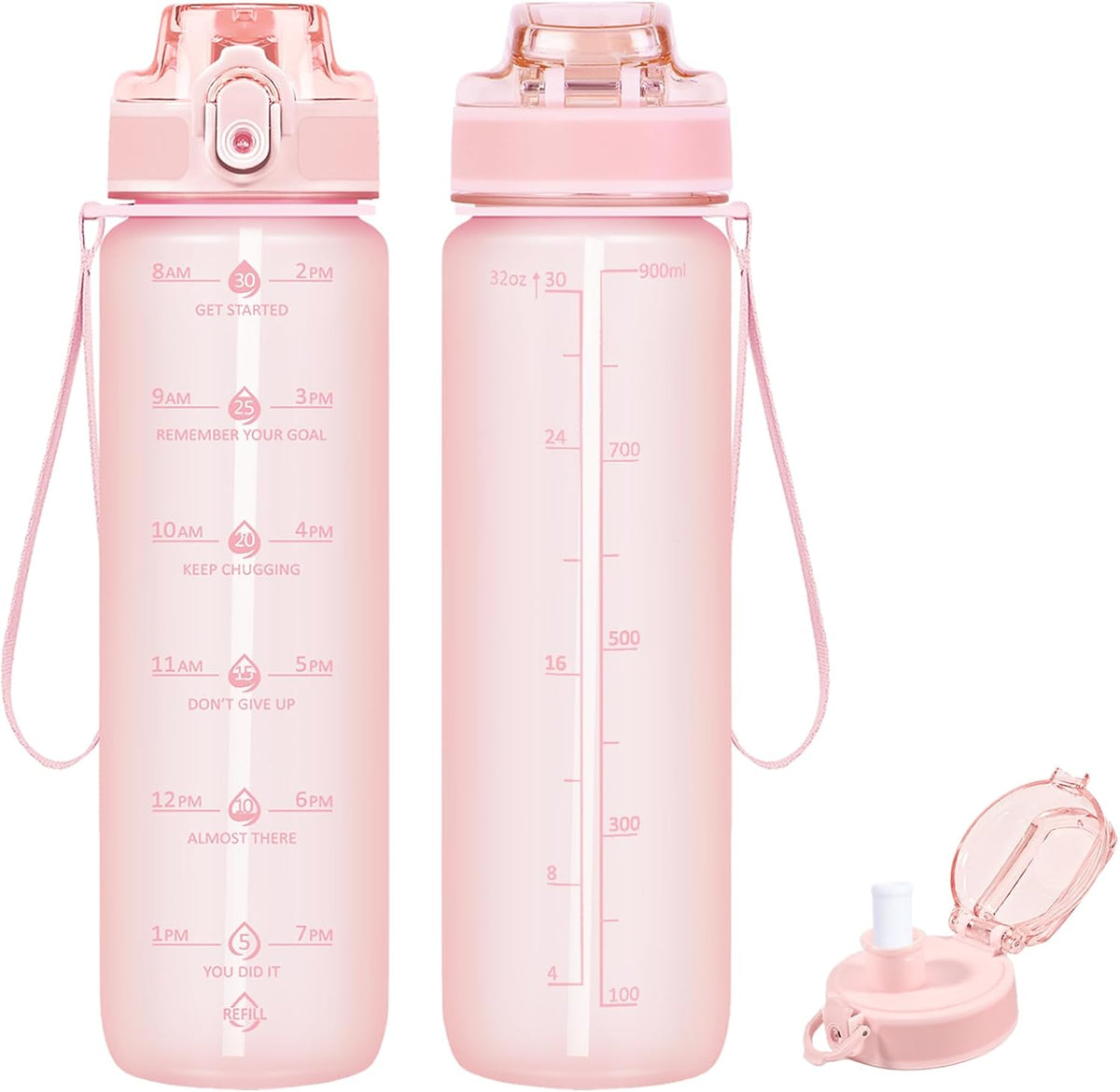 32oz Water Bottle with Time Marker, Motivational Drinking Bottle with Strap, BPA-Free Leak-Proof, Encouraging Water Bottle Time to Drink Water for Gym School Office Travel