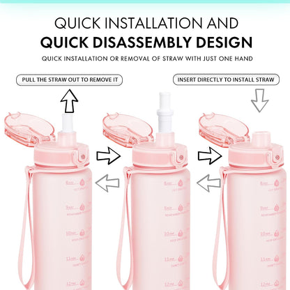 32oz Water Bottle with Time Marker, Motivational Drinking Bottle with Strap, BPA-Free Leak-Proof, Encouraging Water Bottle Time to Drink Water for Gym School Office Travel